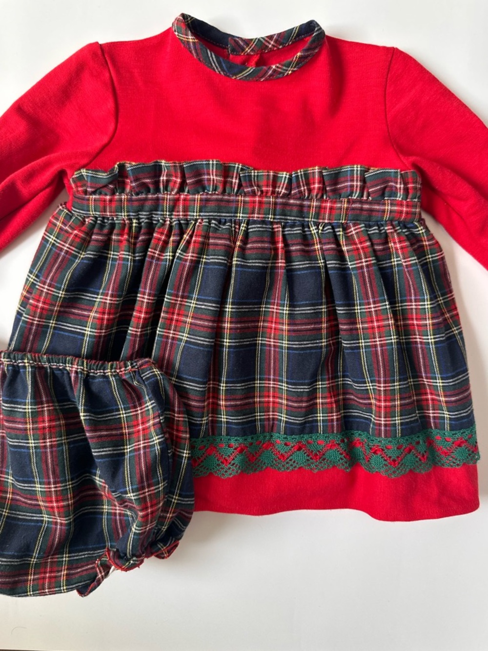 Girls Red & Navy Plaid Holiday Matching Set with Bloomers